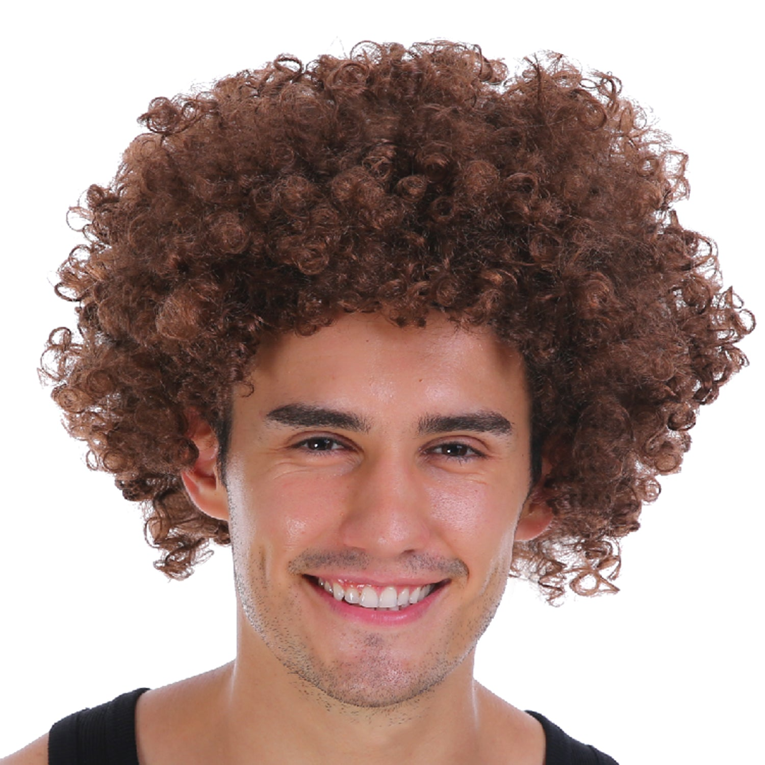Mens DELUXE AFRO WIG Curly Hair Costume Party Fancy Disco 70s 80s Dress Up - Brown V563-BR-AFRO-BRWN