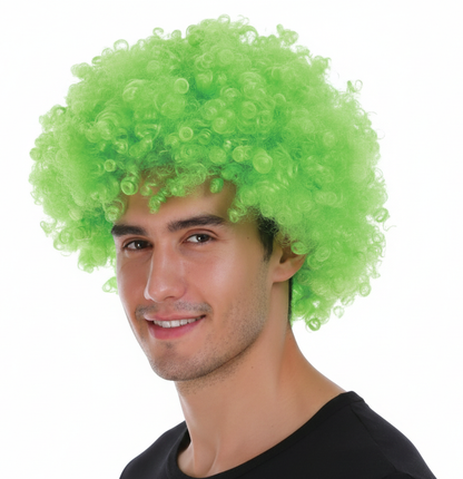 Mens DELUXE AFRO WIG Curly Hair Costume Party Fancy Disco 70s 80s Dress Up - Green V563-BR-AFRO-GRN