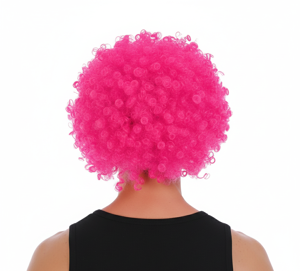 Mens DELUXE AFRO WIG Curly Hair Costume Party Fancy Disco 70s 80s Dress Up - Hot Pink V563-BR-AFRO-HTPNK