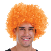 Mens DELUXE AFRO WIG Curly Hair Costume Party Fancy Disco 70s 80s Dress Up - Orange V563-BR-AFRO-ORNG