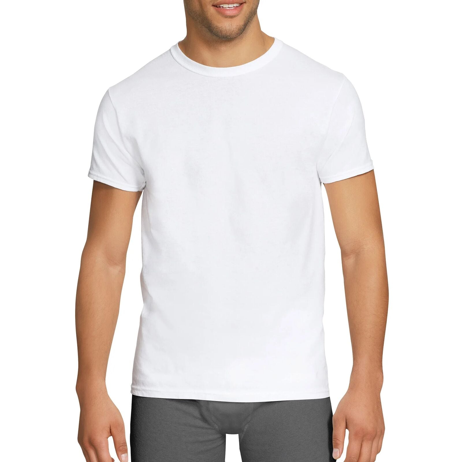 Mens COTTON STRETCH T-SHIRT Tee Top Plain Blank Adults Slim Skinny Fitted - White - S V563-BR-ASSTDTEES-WHT-S