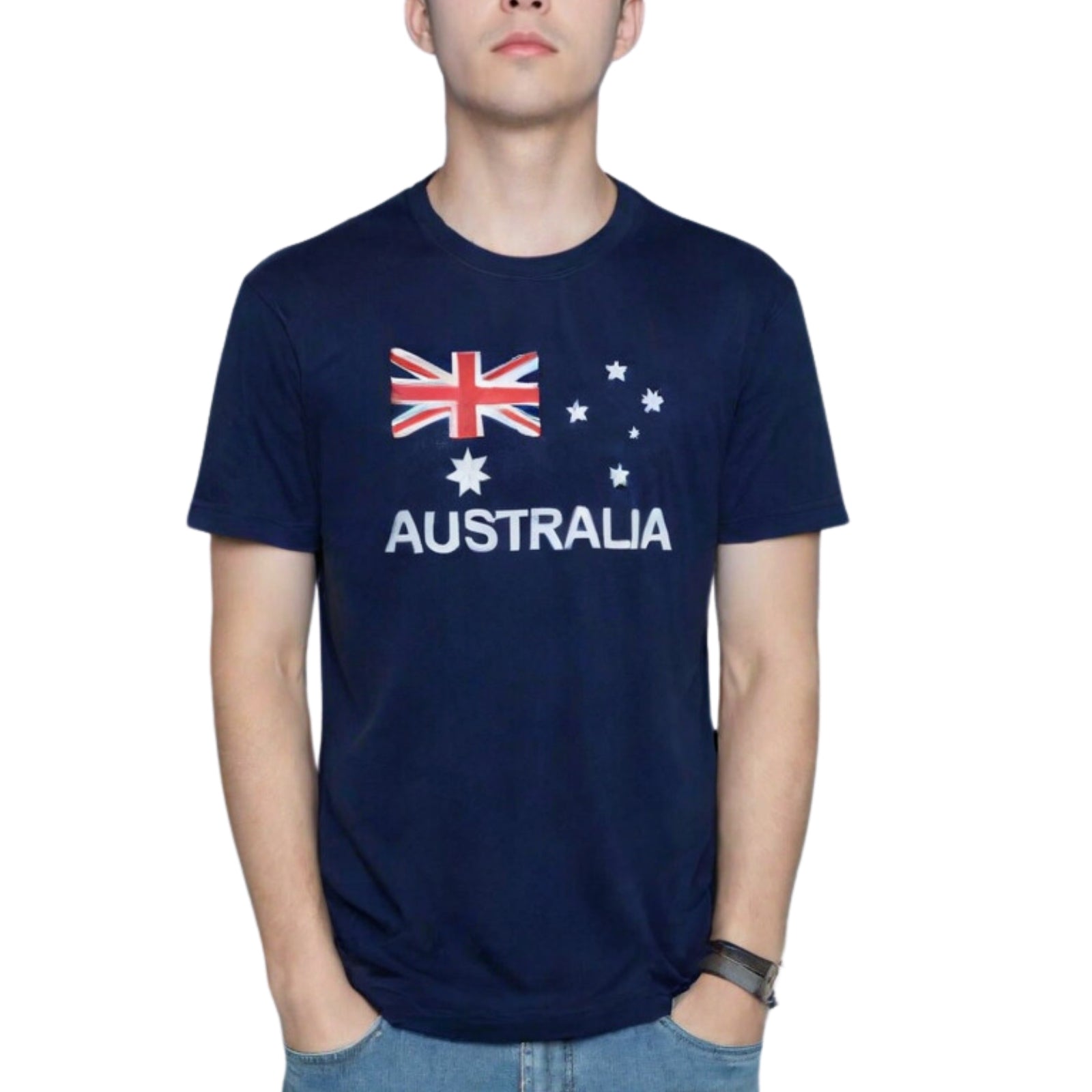 Adult AUSTRALIAN T Shirt Australia Day 100% COTTON Souvenir Tee Top Flag - Blue - Large V563-BR-AUST-BLU-L