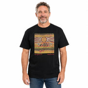 Mens Australia T Shirt Aboriginal Art 100% Cotton Souvenir Indigenous Tee in Black - Large