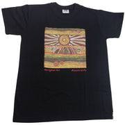 Mens Australia T Shirt Aboriginal Art 100% Cotton Souvenir Indigenous Tee in Black - Large