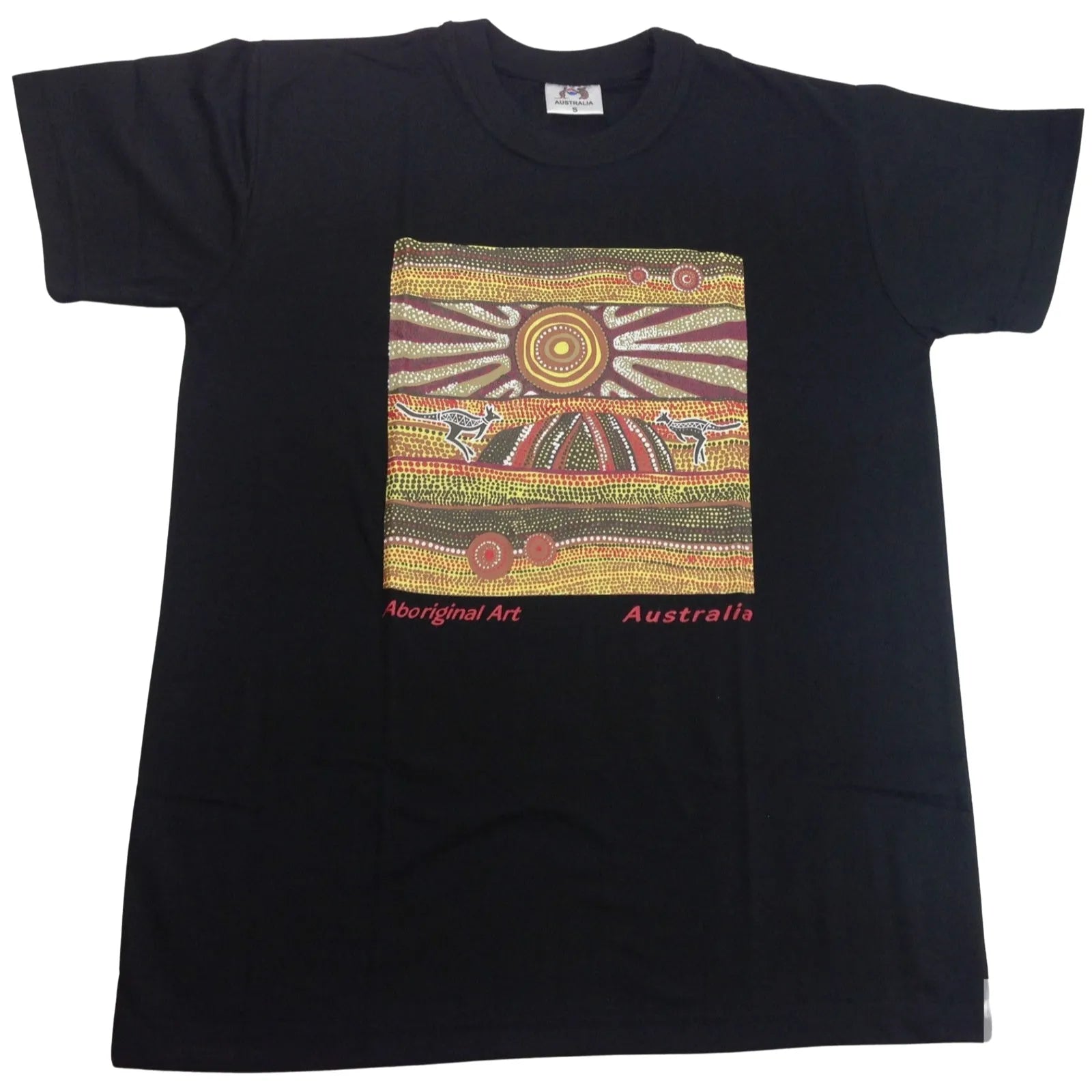 Mens Australia T Shirt Aboriginal Art 100% Cotton Souvenir Indigenous Tee in Black - Large