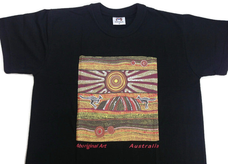 Mens Australia T Shirt Aboriginal Art 100% Cotton Souvenir Indigenous Tee - Black - M V563-BR-AUSTSHIRT-BLK-M