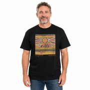 Mens Australia T Shirt Aboriginal Art 100% Cotton Souvenir Indigenous Tee in Black - Small