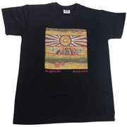 Mens Australia T Shirt Aboriginal Art 100% Cotton Souvenir Indigenous Tee in Black - Small