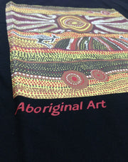 Mens Australia T Shirt Aboriginal Art 100% Cotton Souvenir Indigenous Tee in Black - X-Large
