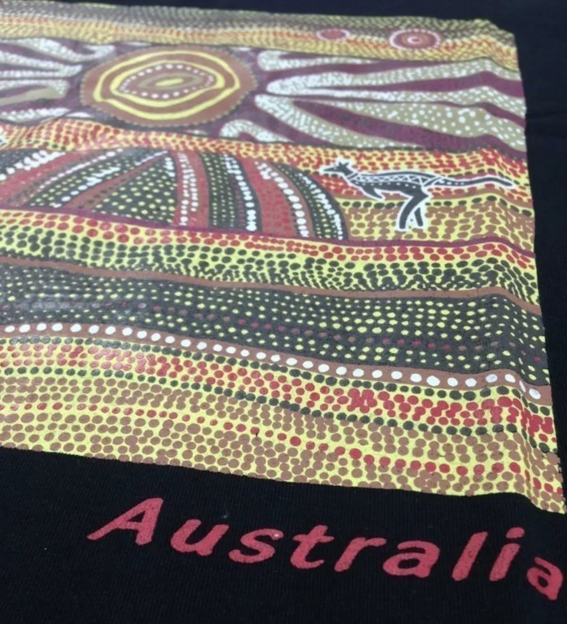 Mens Australia T Shirt Aboriginal Art 100% Cotton Souvenir Indigenous Tee in Black - X-Large