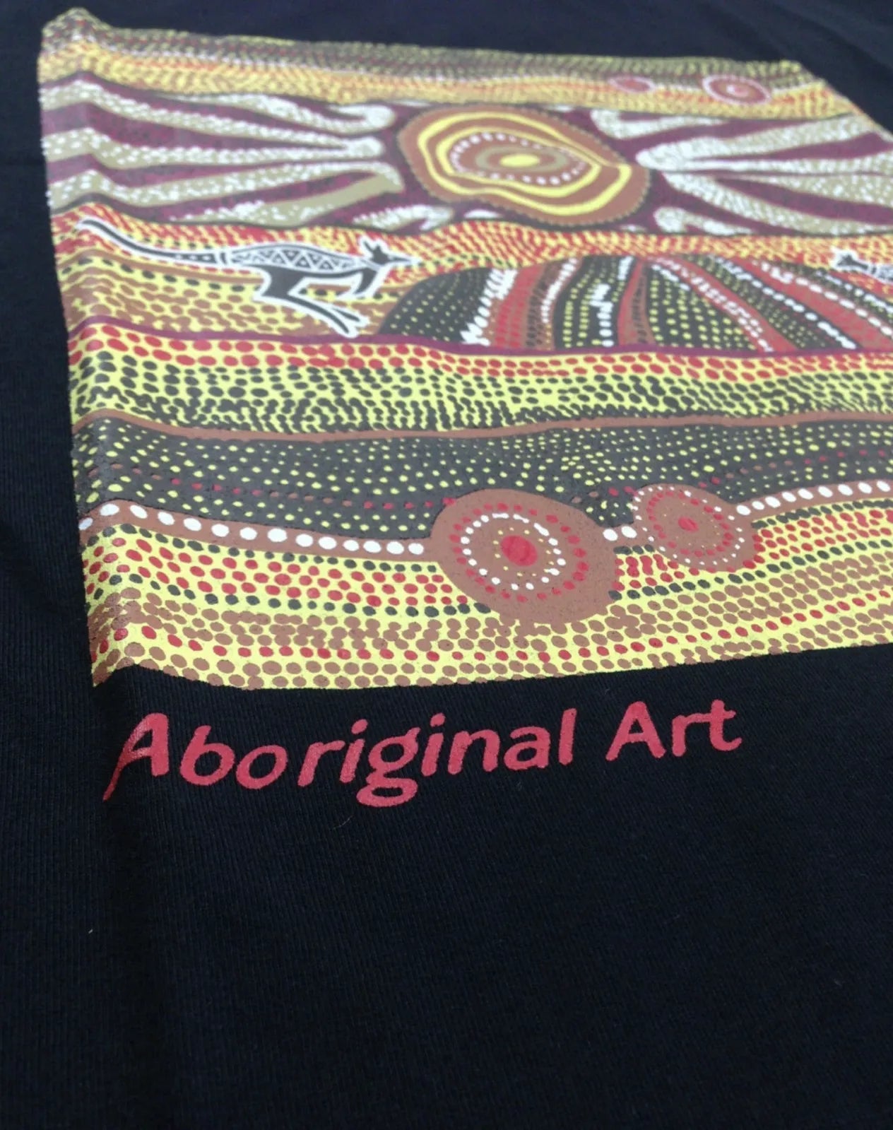Mens Australia T Shirt Aboriginal Art 100% Cotton Souvenir Indigenous Tee in Black - XXL