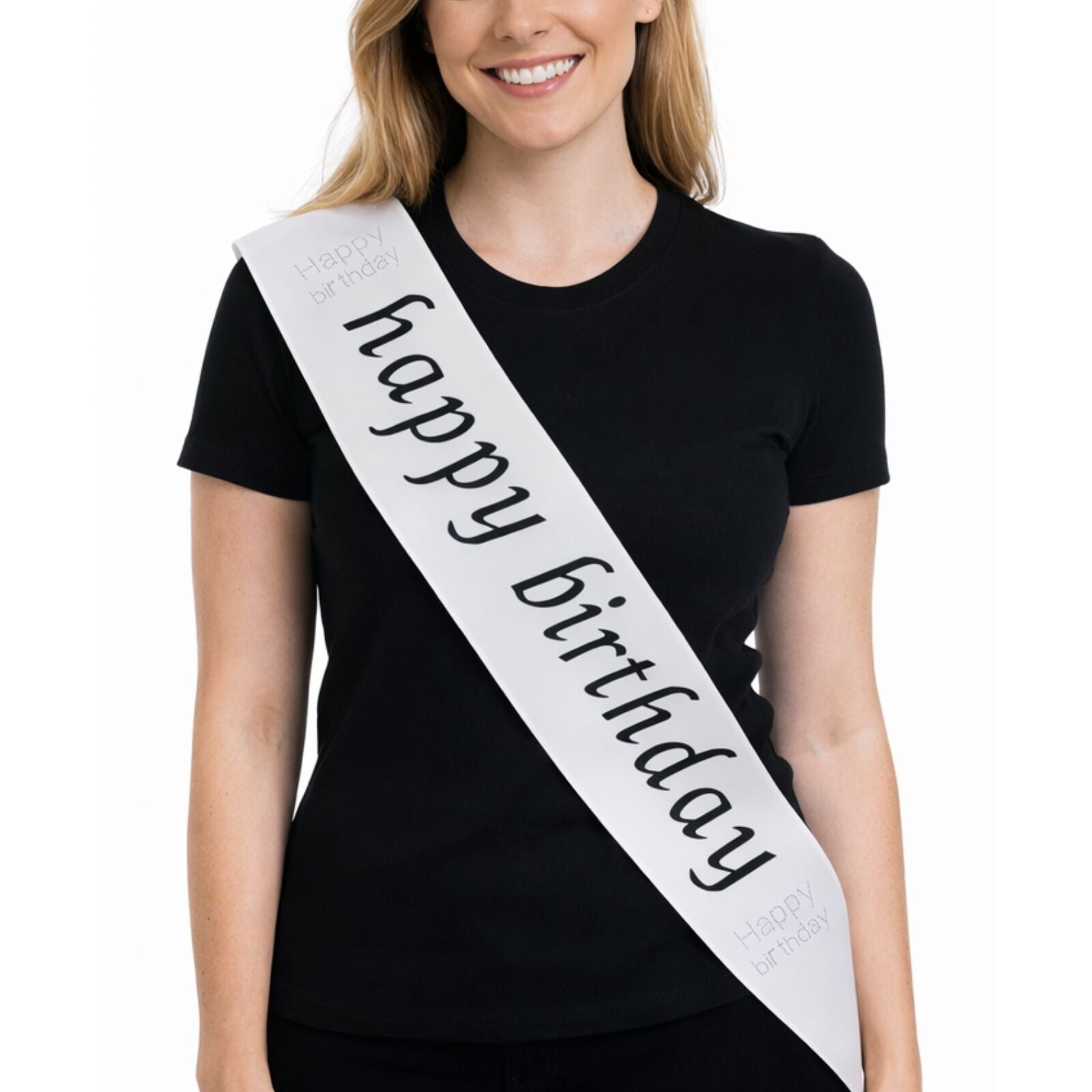 Party Sash Happy Birthday Hen Night Womens Celebration Sash One Size - White V563-BR-BDAYSASH-HPBDWHT