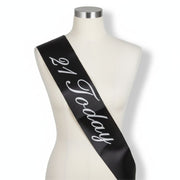 21st Birthday Sash 21 Today! Girls Night Party Costume Celebration Bday - Black V563-BR-BEDAYSASH-21TBK