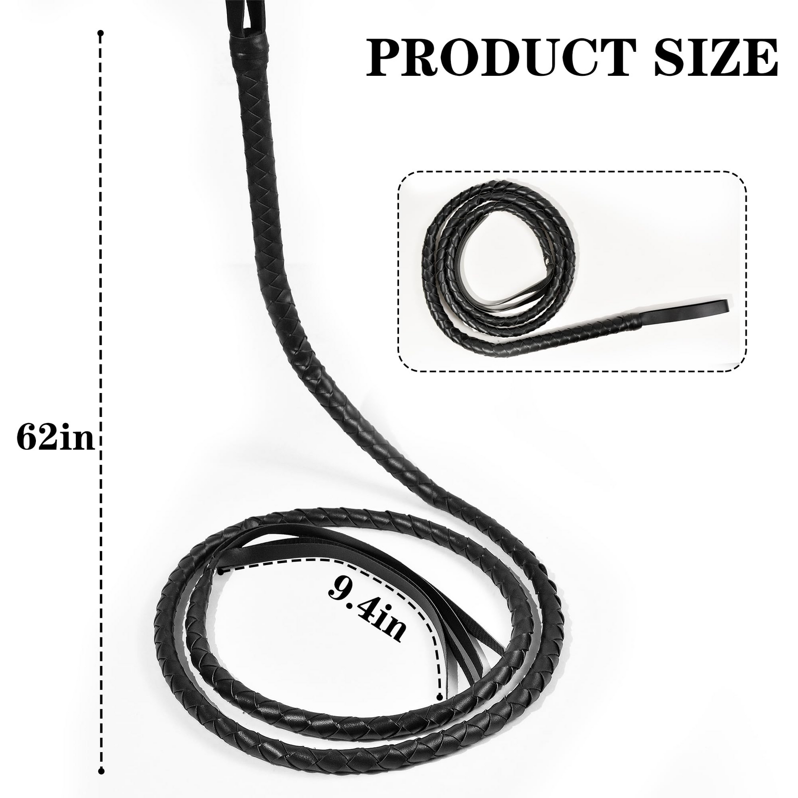 BLACK WHIP Faux Leather Costume Party 180cm Riding Cowboy Fancy Dress V563-BR-BLKWHIP-COST
