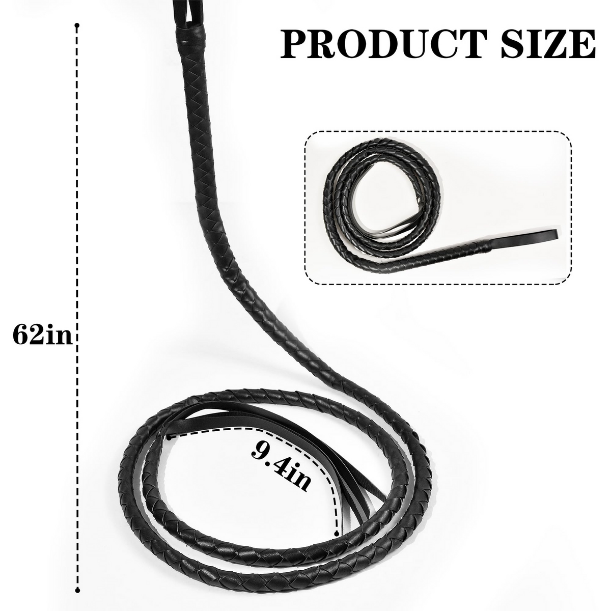 BLACK WHIP Faux Leather Costume Party 180cm Riding Cowboy Fancy Dress V563-BR-BLKWHIP-COST