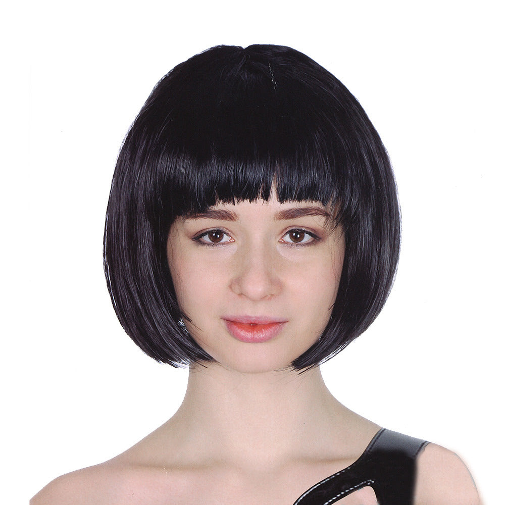 Bob Wig Costume Short Straight Fringe Cosplay Party Womens Hair - Black V563-BR-BOBW-BLK