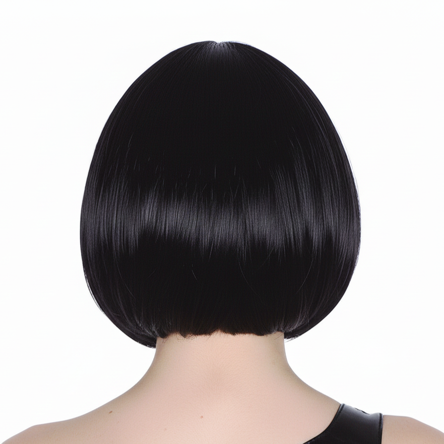 Bob Wig Costume Short Straight Fringe Cosplay Party Womens Hair - Black V563-BR-BOBW-BLK