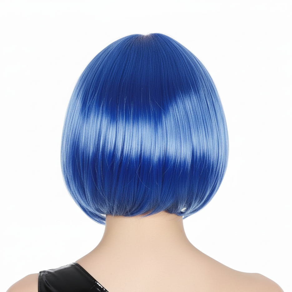 Bob Wig Costume Short Straight Fringe Cosplay Party Full Hair Womens Fancy Dress - Blue V563-BR-BOBW-BLU