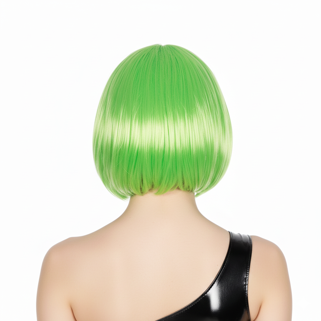 Bob Wig Costume Short Straight Fringe Cosplay Party Full Hair Womens Fancy Dress - Green V563-BR-BOBW-GRN