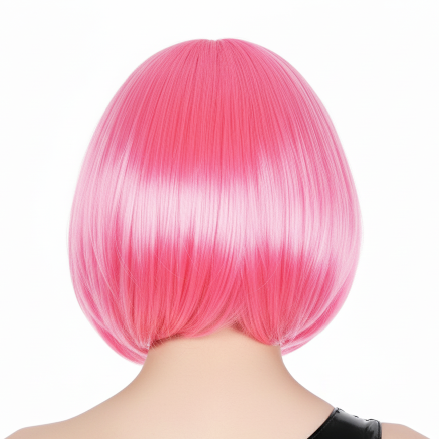Bob Wig Costume Short Straight Fringe Cosplay Party Full Hair Womens Fancy Dress - Hot Pink V563-BR-BOBW-HTPNK
