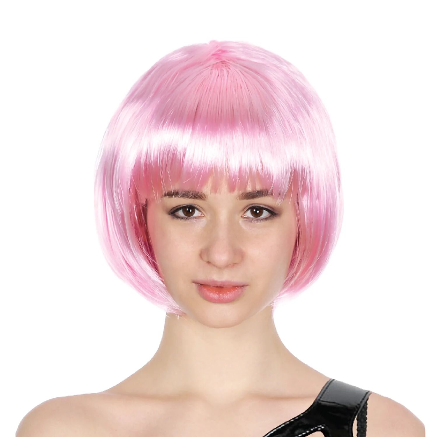 Bob Wig Costume Short Straight Fringe Cosplay Party Full Hair Womens Fancy Dress - Light Pink V563-BR-BOBW-LTPNK