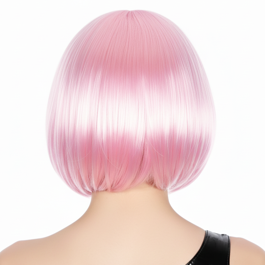 Bob Wig Costume Short Straight Fringe Cosplay Party Full Hair Womens Fancy Dress - Light Pink V563-BR-BOBW-LTPNK