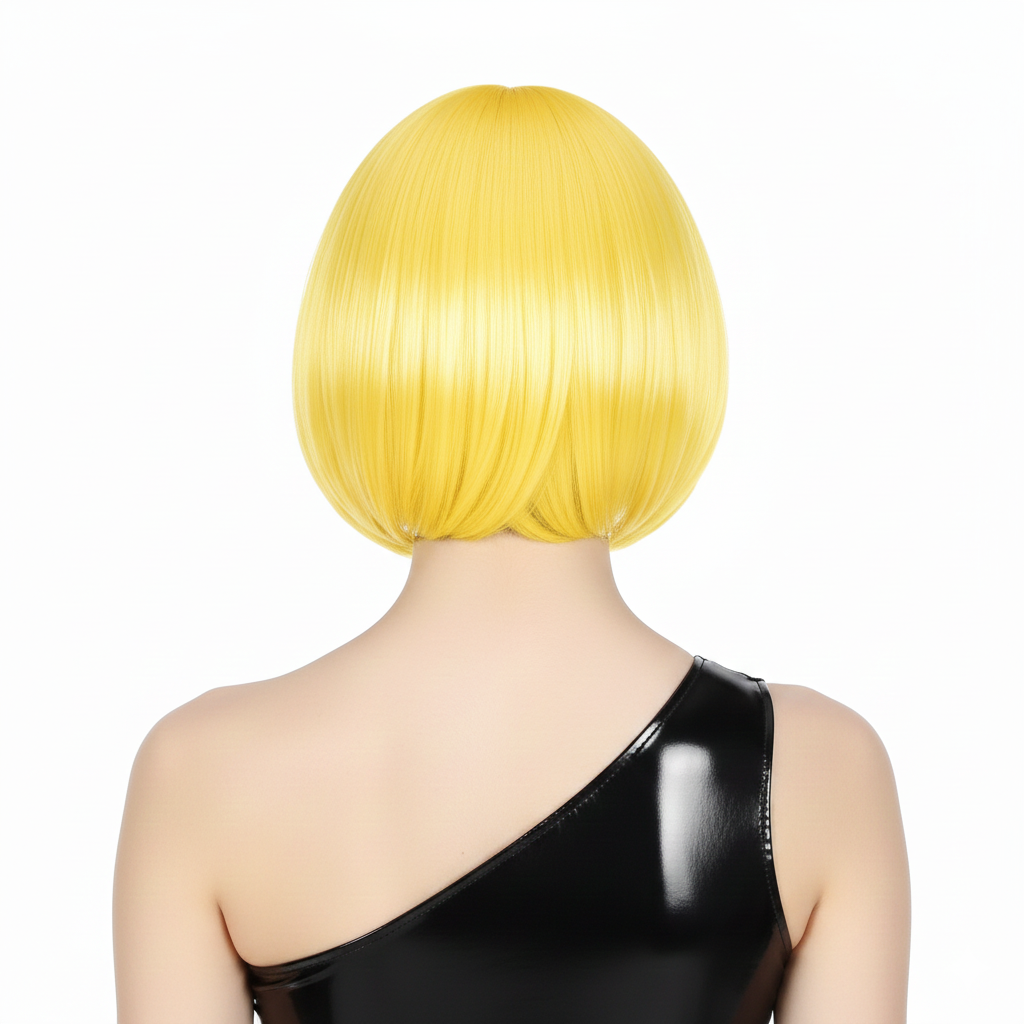Bob Wig Costume Short Straight Fringe Cosplay Party Full Hair Womens Fancy Dress - Yellow V563-BR-BOBW-YLW