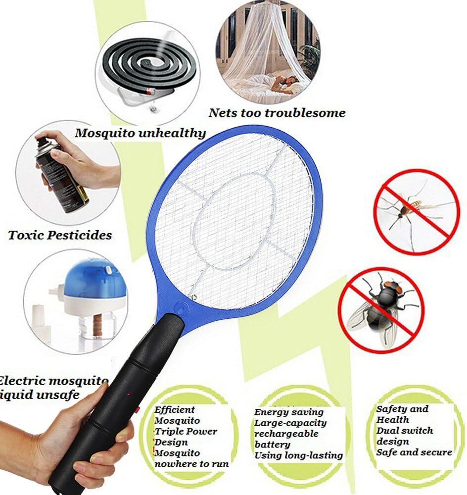 4x BUG ZAPPER RACKET Fly Mosquito Pest Swatter Net Racquet Electric Insect Killer V563-BR-BUGZAPRRKT_4X