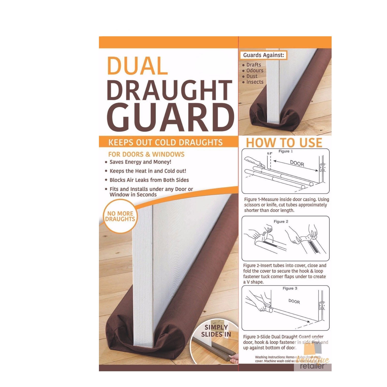 DUAL DRAFT STOPPER Double Sided Snake Wind Air Door Guard Cover Weather Seal V563-BR-DUALDRAFTSTOP