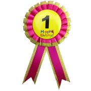 BIRTHDAY BADGE Party Favour Award Rosette Fancy Dress Girls Boys Childrens Kids - V563-BR-FANCYDRESBADGE-1PNK