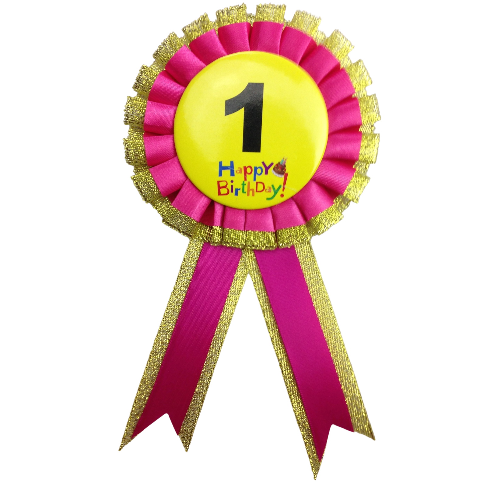 BIRTHDAY BADGE Party Favour Award Rosette Fancy Dress Girls Boys Childrens Kids - V563-BR-FANCYDRESBADGE-1PNK