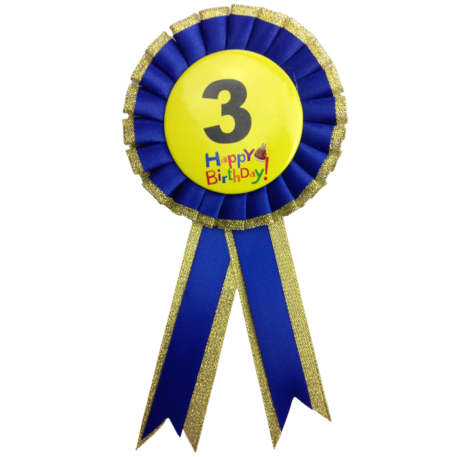 BIRTHDAY BADGE Party Favour Award Rosette Fancy Dress Girls Boys Childrens Kids - V563-BR-FANCYDRESBADGE-3BLU