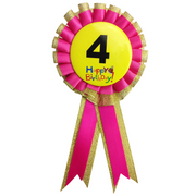 BIRTHDAY BADGE Party Favour Award Rosette Fancy Dress Girls Boys Childrens Kids - V563-BR-FANCYDRESBADGE-4PNK