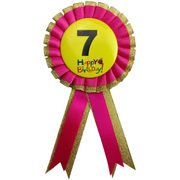 BIRTHDAY BADGE Party Favour Award Rosette Fancy Dress Girls Boys Childrens Kids - V563-BR-FANCYDRESBADGE-7PNK