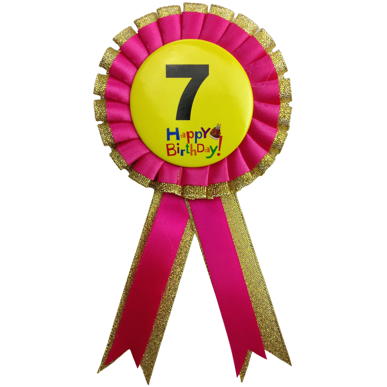 BIRTHDAY BADGE Party Favour Award Rosette Fancy Dress Girls Boys Childrens Kids - V563-BR-FANCYDRESBADGE-7PNK