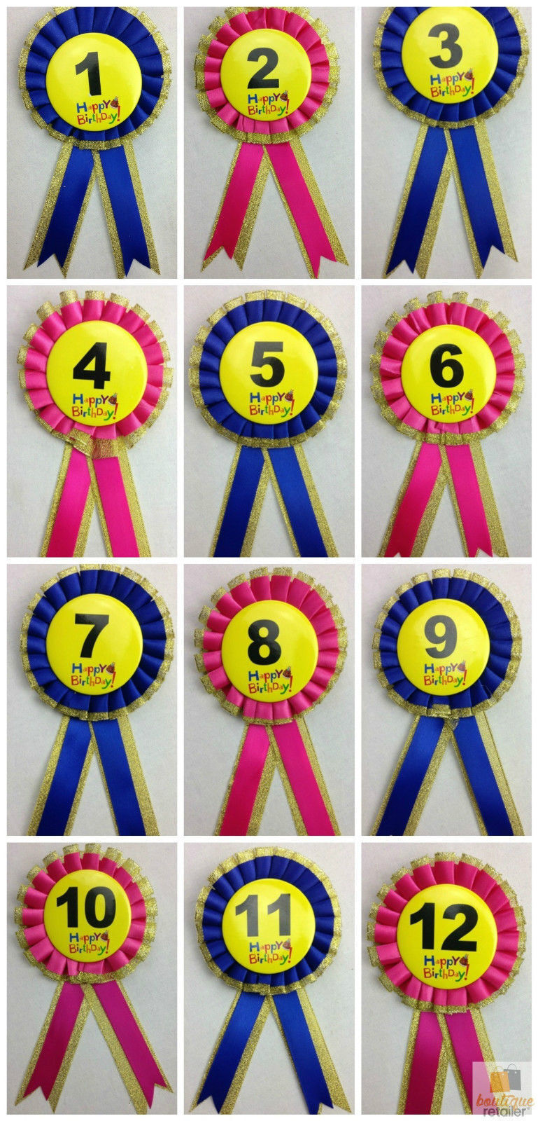BIRTHDAY BADGE Party Favour Award Rosette Fancy Dress Girls Boys Childrens Kids - V563-BR-FANCYDRESBADGE-8BLU