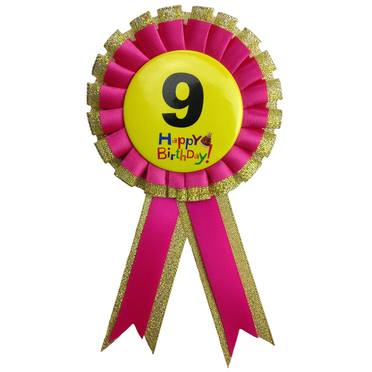 BIRTHDAY BADGE Party Favour Award Rosette Fancy Dress Girls Boys Childrens Kids - V563-BR-FANCYDRESBADGE-9PNK
