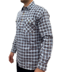 Mens Flannelette Long Sleeve Pullover Shirt 100% Cotton Flannel - Half Placket - Blue Check - M V563-BR-FLANSM-40-HFPKT-M