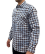 Mens Flannelette Long Sleeve Pullover Shirt 100% Cotton Flannel - Half Placket - Blue Check - M V563-BR-FLANSM-40-HFPKT-M