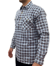 Mens Flannelette Long Sleeve Pullover Shirt 100% Cotton Flannel - Half Placket - Blue Check - M V563-BR-FLANSM-40-HFPKT-M