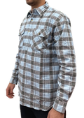 Mens Flannelette Long Sleeve Pullover Shirt 100% Cotton Flannel - Half Placket - Sky Blue/Grey Check - M V563-BR-FLANSM-60-HFPKT-M