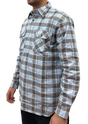 Mens Flannelette Long Sleeve Pullover Shirt 100% Cotton Flannel - Half Placket - Sky Blue/Grey Check - M V563-BR-FLANSM-60-HFPKT-M