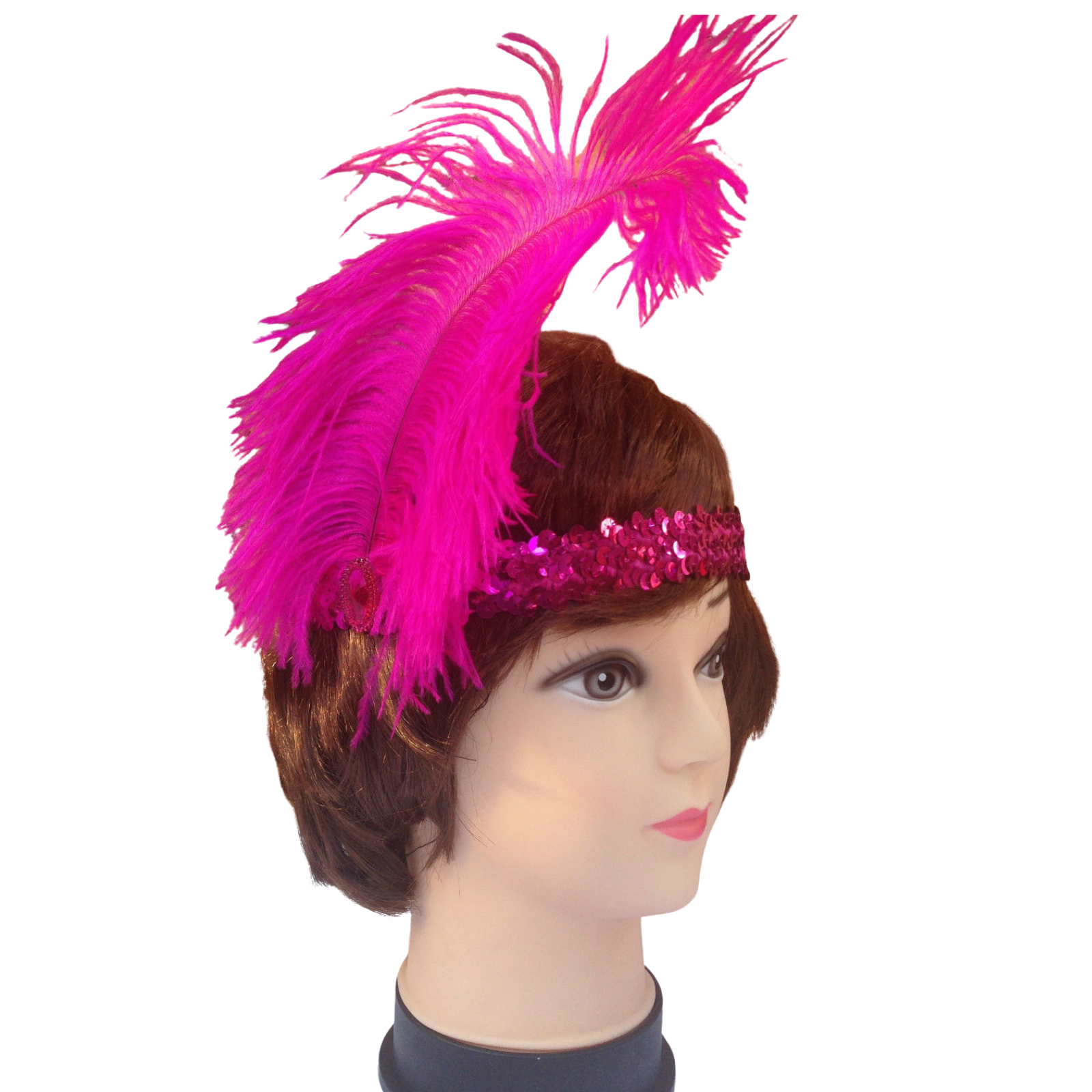 1920s FLAPPER HEADBAND Headpiece Feather Sequin Charleston Costume Gatsby Dance - Hot Pink V563-BR-FLAPHEADB-HTPNK