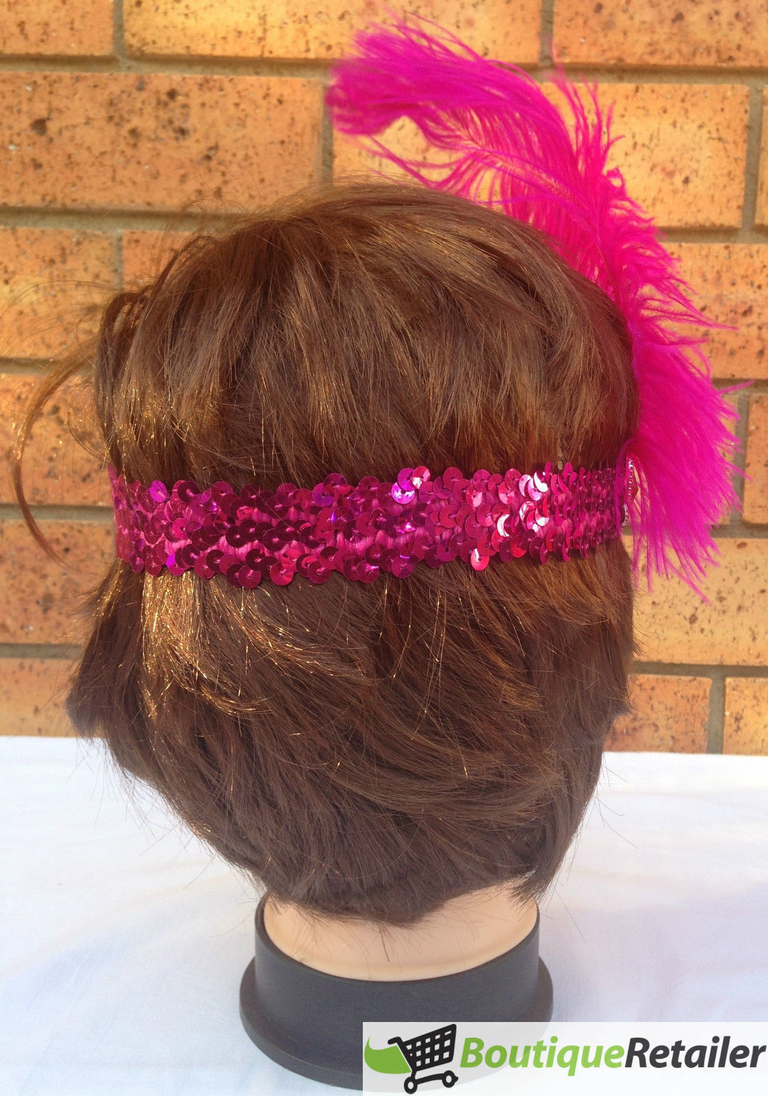 1920s FLAPPER HEADBAND Headpiece Feather Sequin Charleston Costume Gatsby Dance - Hot Pink V563-BR-FLAPHEADB-HTPNK