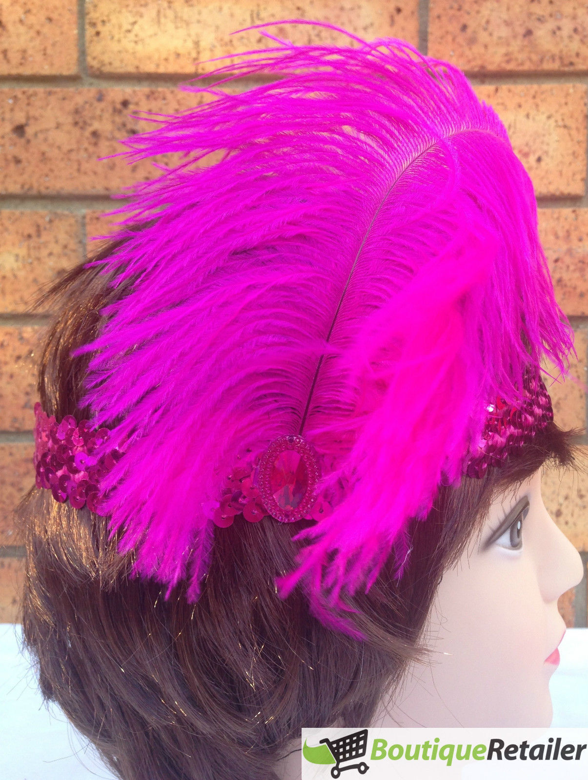 1920s FLAPPER HEADBAND Headpiece Feather Sequin Charleston Costume Gatsby Dance - Hot Pink V563-BR-FLAPHEADB-HTPNK
