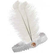 1920s FLAPPER HEADBAND Headpiece Feather Sequin Charleston Costume Gatsby Dance - White V563-BR-FLAPHEADB-WHT