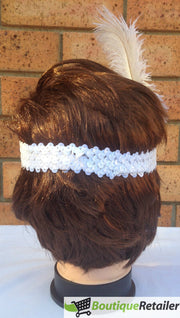 1920s FLAPPER HEADBAND Headpiece Feather Sequin Charleston Costume Gatsby Dance - White V563-BR-FLAPHEADB-WHT