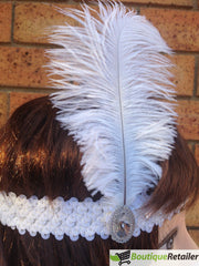 1920s FLAPPER HEADBAND Headpiece Feather Sequin Charleston Costume Gatsby Dance - White V563-BR-FLAPHEADB-WHT