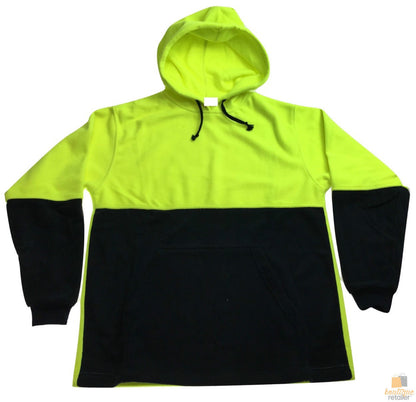 HI VIS POLAR FLEECE HOODIE Jumper Safety Workwear Fleecy Jacket Unisex - Yellow - XXL V563-BR-FLECHDIE-YLW-XXL
