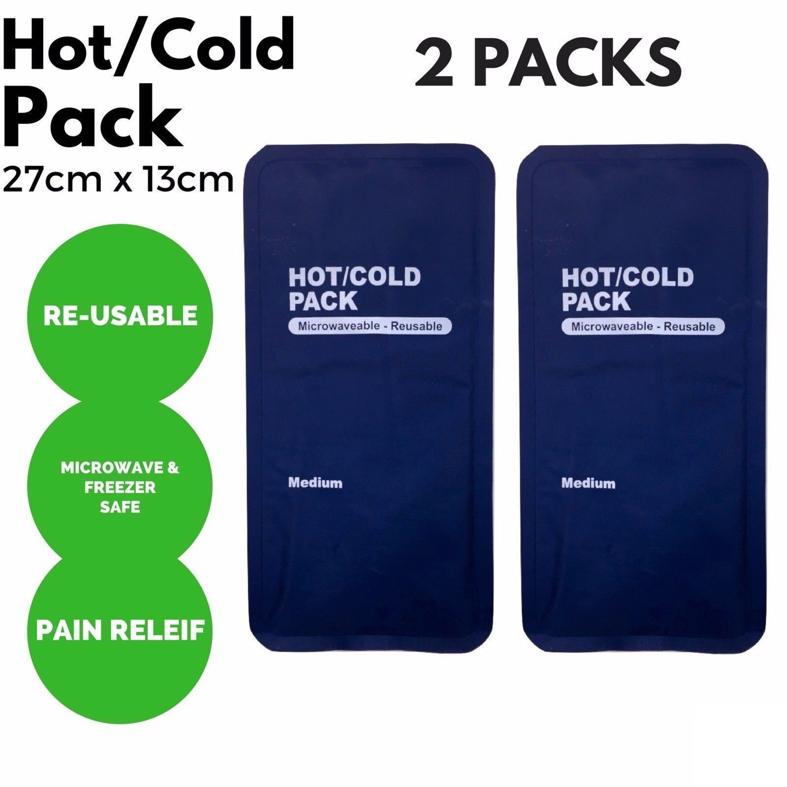 2x HOT COLD PACK First Aid Reusable Ice Heat Gel Packs Microwaveable Relief V563-BR-GELPACKS-2